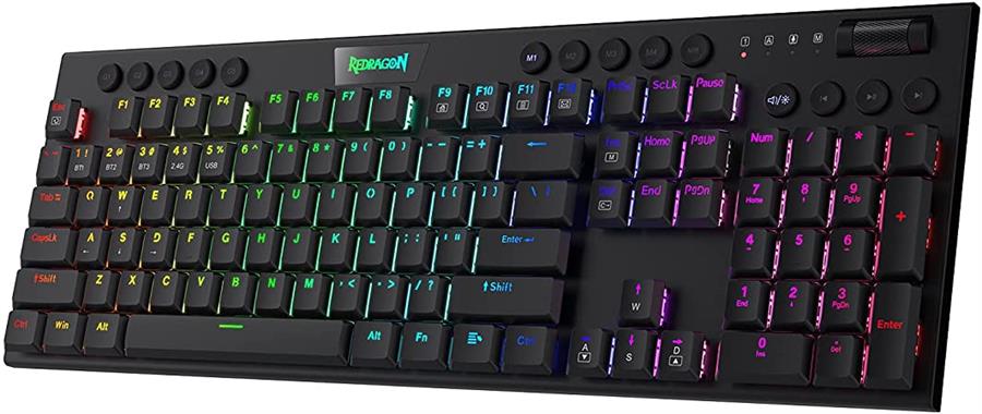 Teclado Redragon Horus FS Black K618 RGB Switch Red Inalámbrico