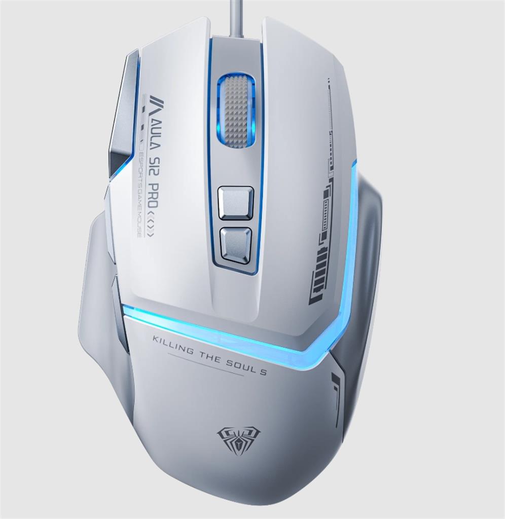 MOUSE AULA S12 PRO WIRED BLANCO USB RGB 12800 DPI 7D