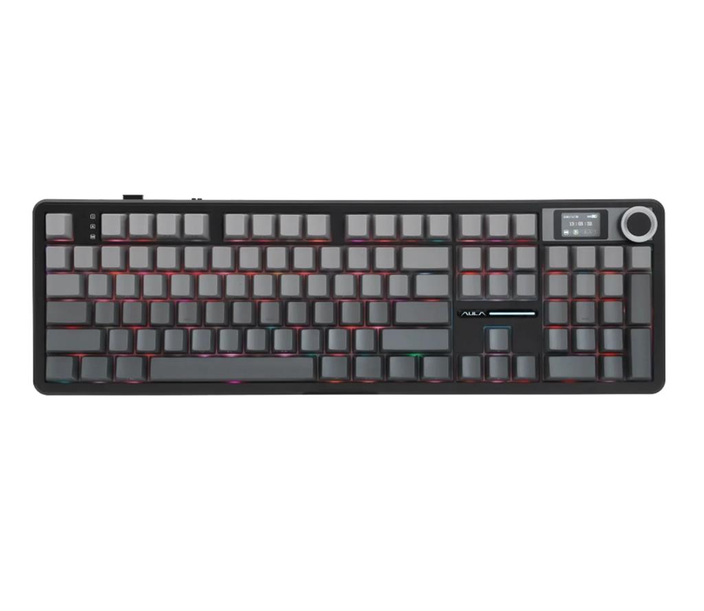 TECLADO MECANICO  AULA F108 PRO BLACK DEGRADE WIRELESS FULL RGB SW RAIN DR0P SP TRIMODO GASKET KNOB
