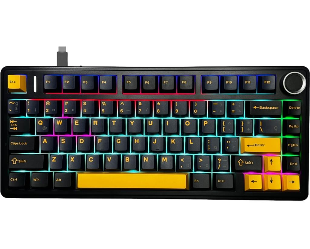 TECLADO MECANICO AULA WIRED BLACK ORANGE BLUE 75% RAINBOW RGB SW PINK INGLES CABLEADO USB DIAL